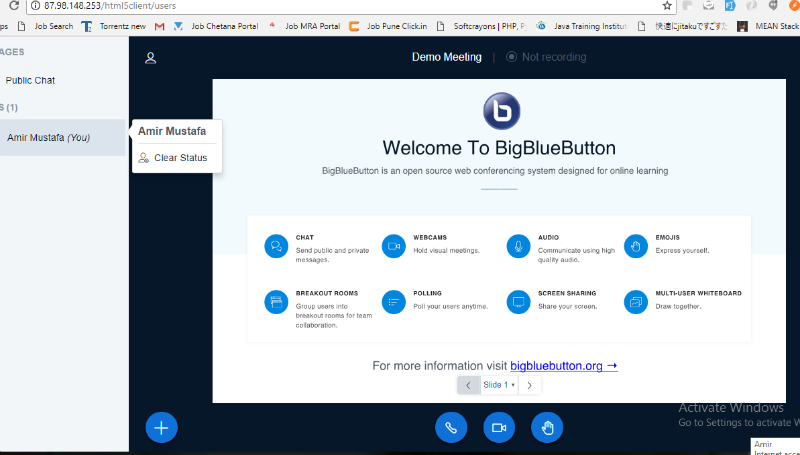 BigBlueButton, video conferencing system by joining online meeting.